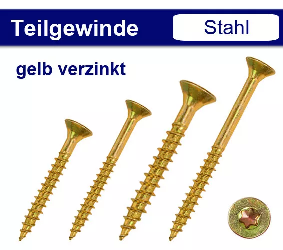 Spanplattenschrauben Teilgewinde Ø 3,0-6,0mm TORX gelb verzinkt - Holzschrauben