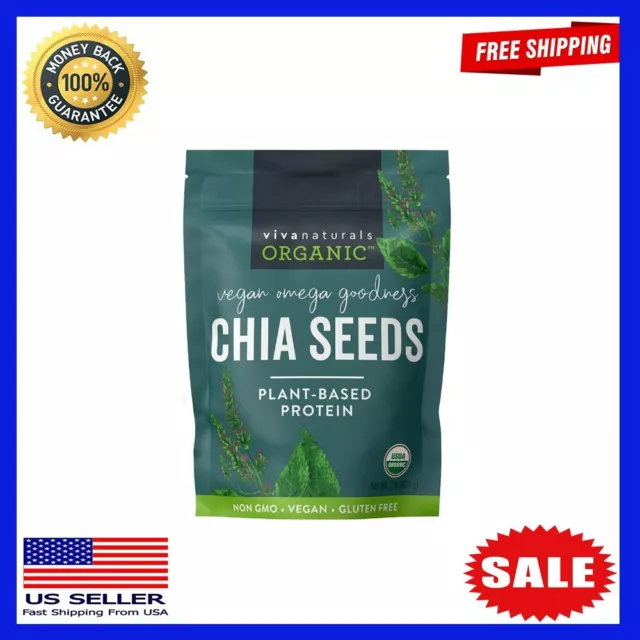 CERTIFIED ORGANIC CHIA Seeds with Omega3 Bulk 2 LBs, Superfood, Gluten