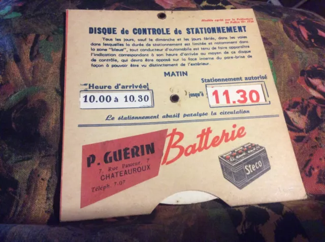 Ancien disque de stationnement publicitaire  batterie Guerin