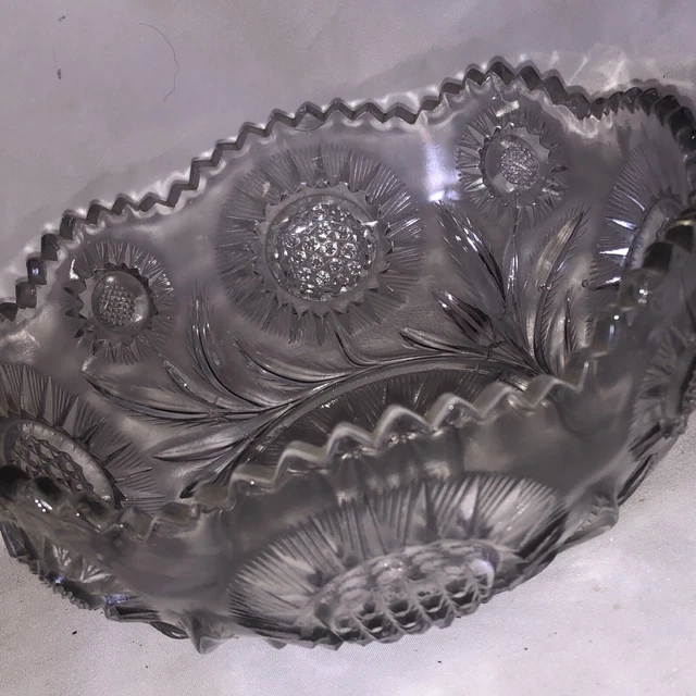 ABP LARGE AMERICAN BRILLIANT PERIOD 8” CUT CRYSTAL GLASS BOWL Daisy FLOWERS