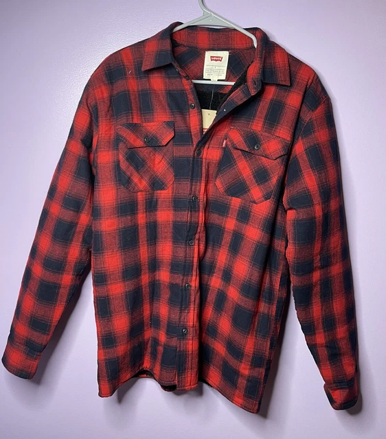 Levi's Men's SmallPlaid Flannel Sherpa Fleece Lined Shirt Jacket Pockets Button