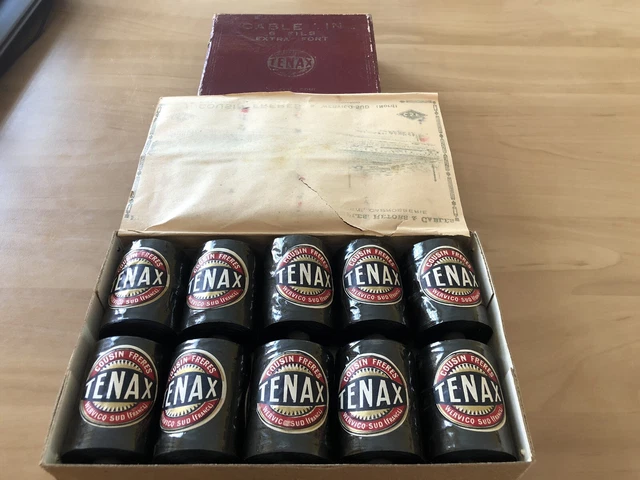 Mercerie Lot  ANCIENNE BOBINES FIL DE LIN cablé 6 fils Extra Fort Noir
