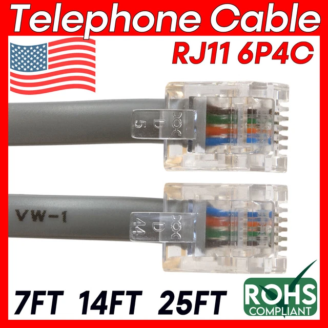 LANDLINE TELEPHONE WIRE Telephone Cable 6P4C RJ11 Reverse Phone Line