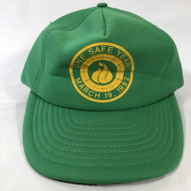 VINTAGE ONE SAFE YEAR HAT CAP SNAPBACK GREEN MARCH 1982 80s SPORTCAP ONE SIZE
