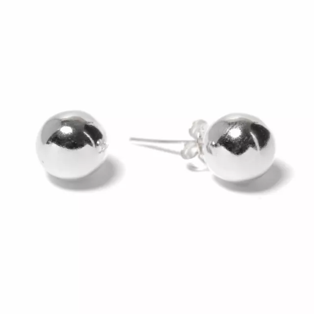 Sterling Silver Stud Earrings 8 mm Simple Round Bead Ball Studs - 81stgeneration