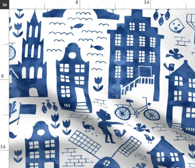 Delft Royal Dutch Blue Watercolor Large Scale Spoonflower Fabric by the Yard