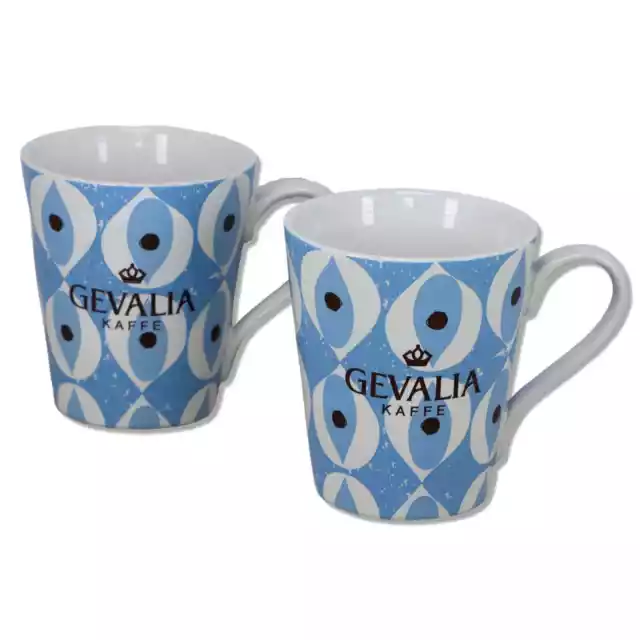 Gevalia Kaffee 2pc Coffee Mug Tea Cup 10oz  Blue Brown Dot White Le Pro Ceramics