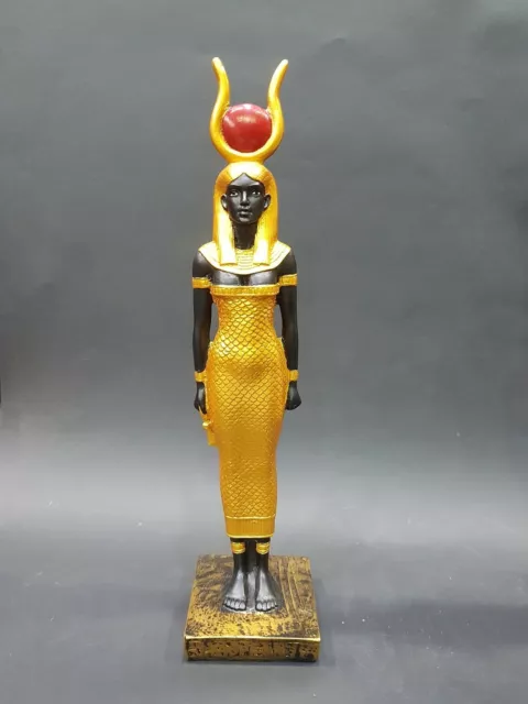 Amazing EGYPTIAN Black Colored HATHOR wearing the sun and holding the ANKH