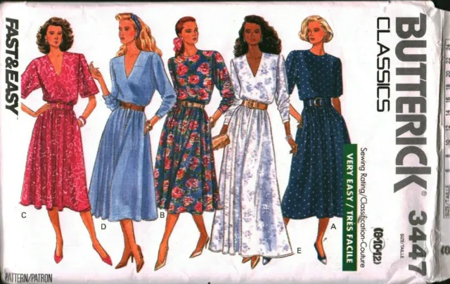 3447 Vintage Butterick SEWING Pattern Misses Easy Pullover Dress 1980s OOP Sew