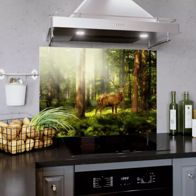 Glass Splashback Kitchen Cooker Wall Panel ANY SIZE Stag  Deer Forest Wild Woods