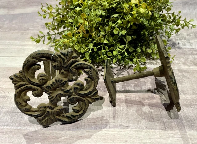 SET/2 Ornate French Fleur De Lis Rustic Iron 4" Wall Curtain Tie Backs Hold Back