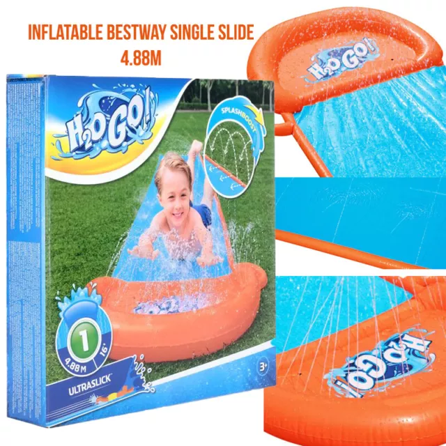 Single Water Slide Bestway Inflatable Slip and Slide 4.88m with Sprinkler AU