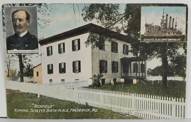 Frederick Md RICHFIELD Admiral Schley's Birth-Place & Flag Ship Postcard Q17