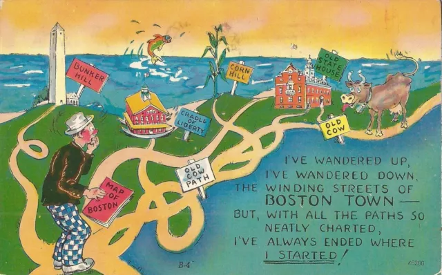 Boston, MASSACHUSETTS - Tourist MAP - Poem - 1967