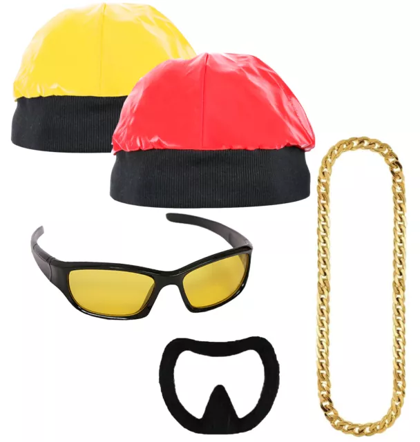 Mens 90'S Rapper Costume Set Red Yellow Gangster Novelty Adults Fancy Dress
