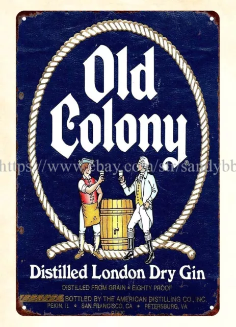 bar decor ideas Old Colony Dry Gin coffee house liquors bar metal tin sign