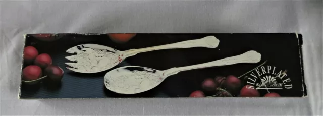 Stunning ! Vintage Silver Plate Salad Fruit Servers Repousse Boxed