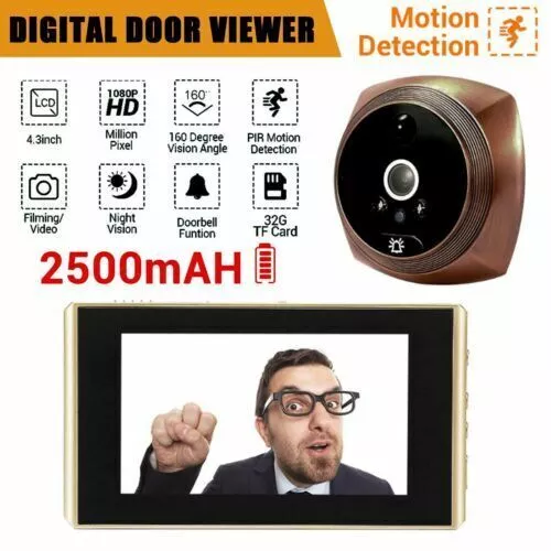 4.3'' Wireless Smart Video Doorbell 160°Home PIR Security Camera Bell Door Ring