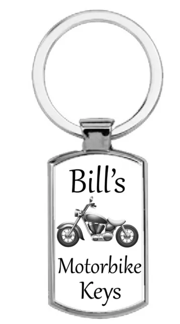 Personalised rectangular Motorbike Metal Keyring Gift Present