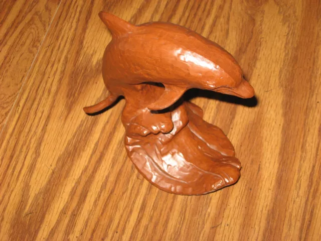 Vintage Wood Carved Dolphin 6 Inch's Tall Statue Beautiful By Red Mill Mfg.