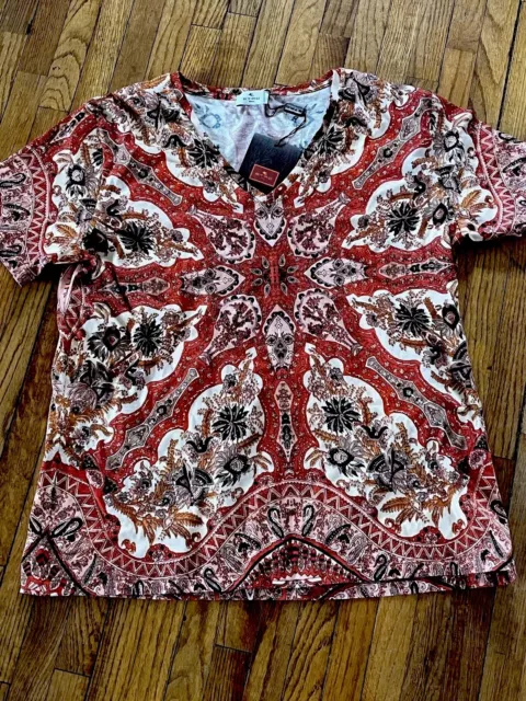 ETRO Milano Paisley Print V-neck Shirt Size 48 Made In Italy New