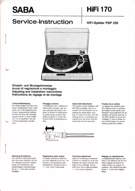 Service Manual-Anleitung für Saba PSP 250