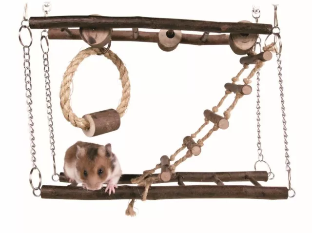 Trixie Hamster Mouse Gerbil Cage Natural Wood Hanging Suspension Bridge Toy61650