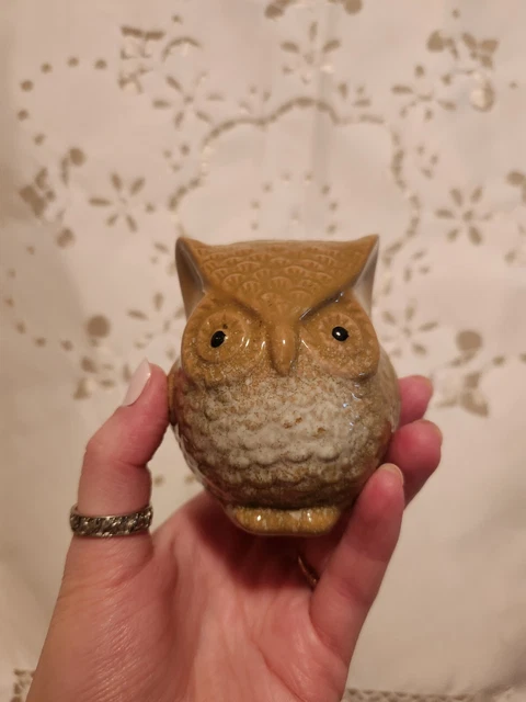 Vintage MCM Drip Glaze Ceramic Owl Figure Retro 70s
