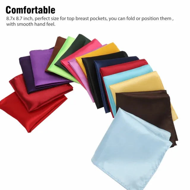 30PCS Mens Handkerchiefs Solid Color Set Handkerchief Hanky Silk Pocket Square 2