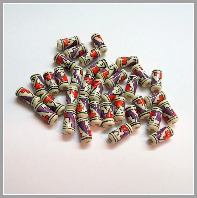 Porzellan Inka Keramikperlen18x7mm Zylinder Bastelschmuck Loch 2mm. Handarbeit