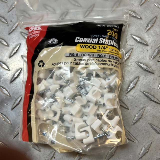 Coaxial Staple, White, 1/4" Wood App, PK200