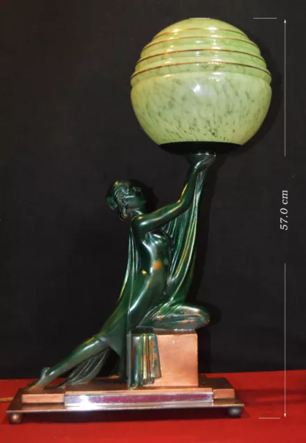 Original 1930s art deco “frankart” female figural lamp hand-moulded globe shade