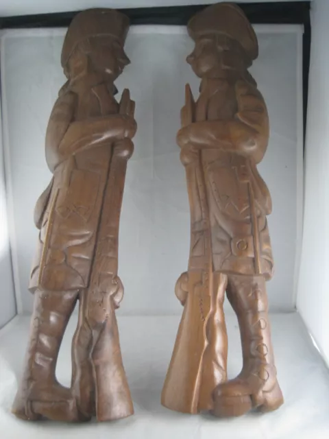 Pair US Revolutionary War Soldiers Guards - Wall Hanging 18” Tall - Carved Wood
