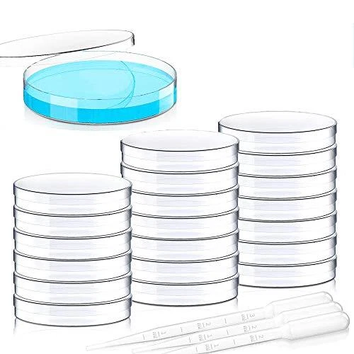 20 Pack Sterile Plastic Petri Dishes, 90mm Dia x 15mm Deep (90MM)
