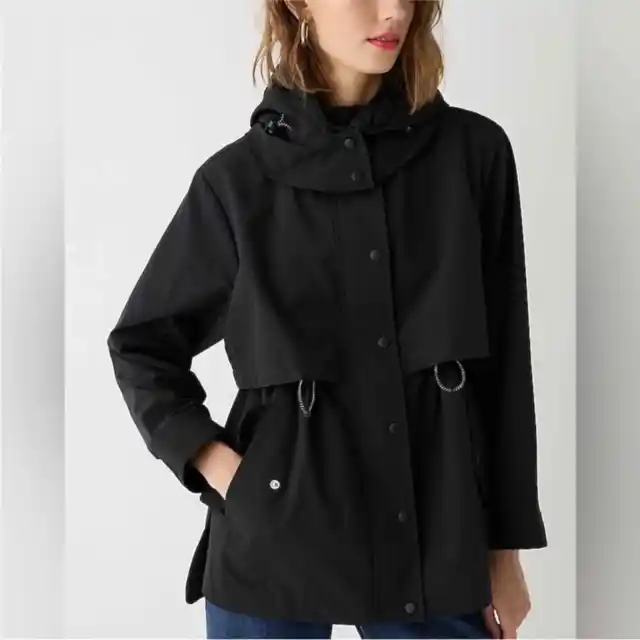 J. Crew New Perfect Lightweight Hooded Zip Front Jacket Black Medium BP290 NWT