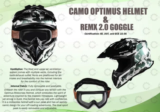 Camo "Casque De Motocross Optimus Avec Lunettes Transparentes Remx 2.0"...