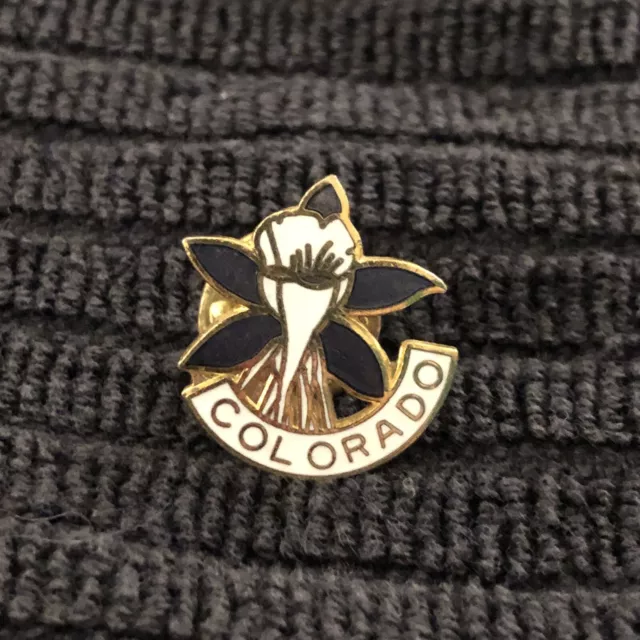 Colorado State Flower Pinback Gold Tone Enamel Lapel Pin Tie Tack Vintage