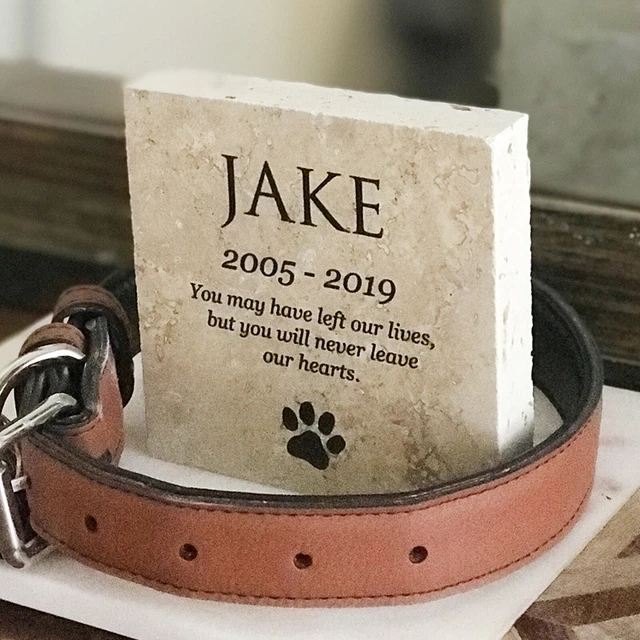 Personalised Printed Pet Cat Dog Name Marble Grave Stone Plaque Square Marker