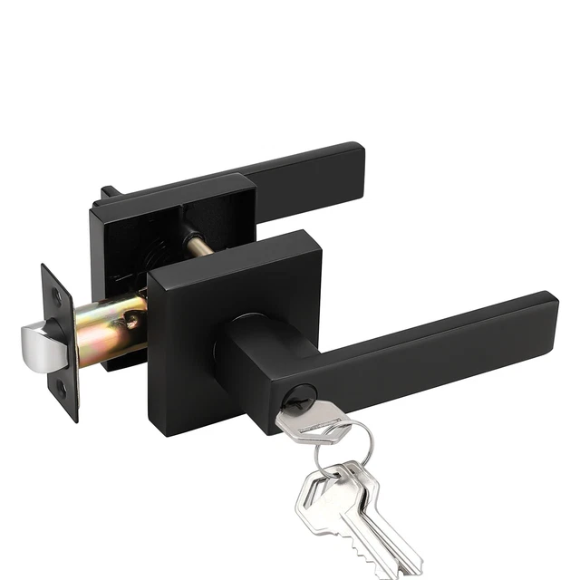 Matt Black Door Lever Privacy Passage Dummy Handle Interior Square Knobs Keyless