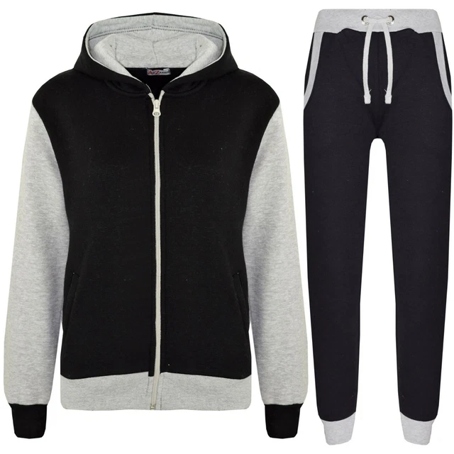 Bambine Grigio Tuta IN Pile Felpa con Cappuccio Fondo da Jogging Joggers 2-13