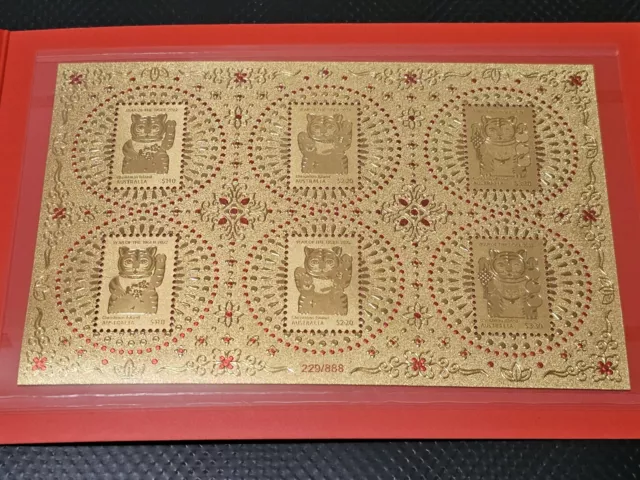 2022 Australia Post Christmas Island Year of The Tiger 24kt Gold Stamps 888 Made