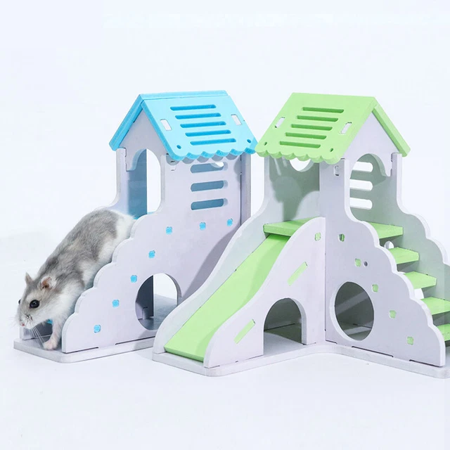 Mini Wooden Slide DIY Assemble Hamster House Cute Pet Toy Animal Sleeping Ho- EO