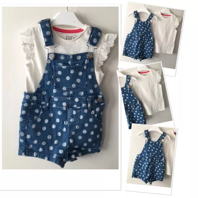 Prk Baby Girls Polka Summer Shorts Dungarees & New F&F Top 9-12 Months