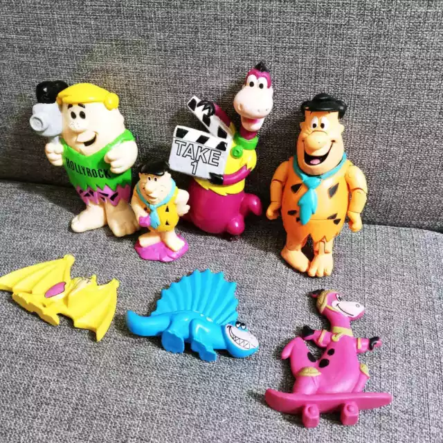 Vintage Flintstone Figures Hollyrock Barney Dino Fred Dinosaurs Set of 7 (mt)