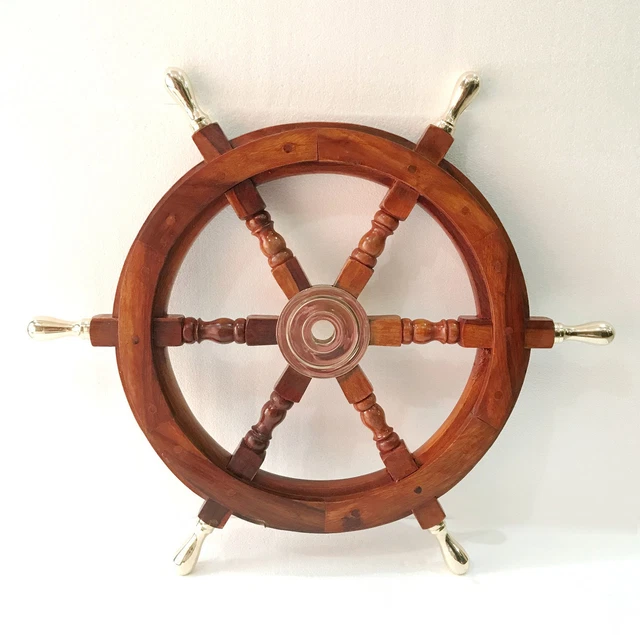 Schiff Rad massivem Kirschholz Messing Griff nautischen Wand Dekor Boot Antik