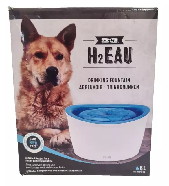 Zeus H2eau Dog Drinking Fountain 6L Dogit Puppy Pet Triple Action Filtration