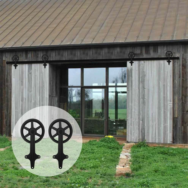 4-20FT Sliding Barn Door Hardware Closet Flat Track Big Spoke Wheel Hangers Kit 3
