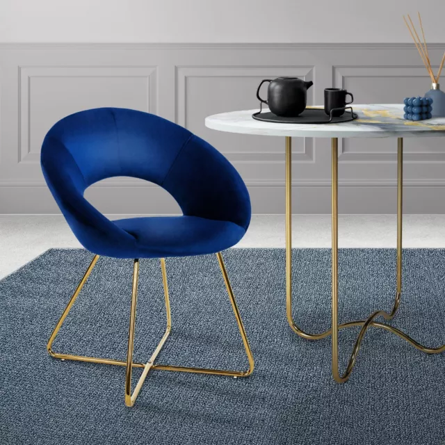Silla de comedor de terciopelo azul diseño ergonómico asiento moderno curvado