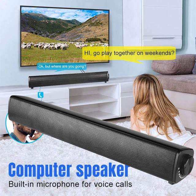 3.5MM WIRED SOUND Bar Computer Stereo Speakers LED Mic USB For PC ...