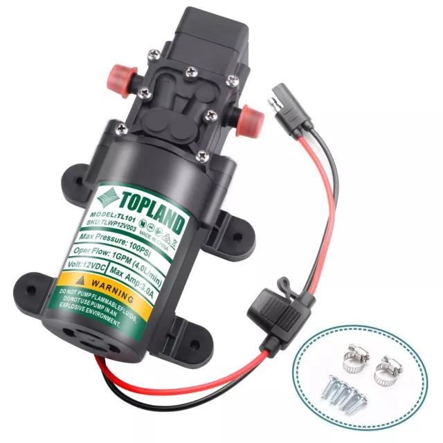 TOPLAND 12V Water Pump Mirco Diaphragm High Pressure Caravan Boat Self Priming